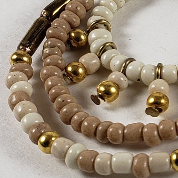 Women's Vintage Gold tone, White & Brown Multi-Strand Beaded Teardrop Earrings - Picture 4 of 4